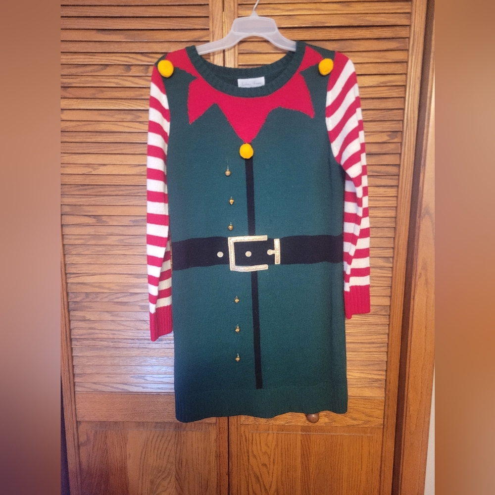 Fashion Avenue Festive Elf Christmas‎ Sweater Dress Size Large